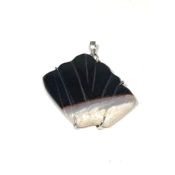 Agate Pendant Carved Pendant Sterling Silver Artisan Handcrafted Chunky - Picture 2 of 10